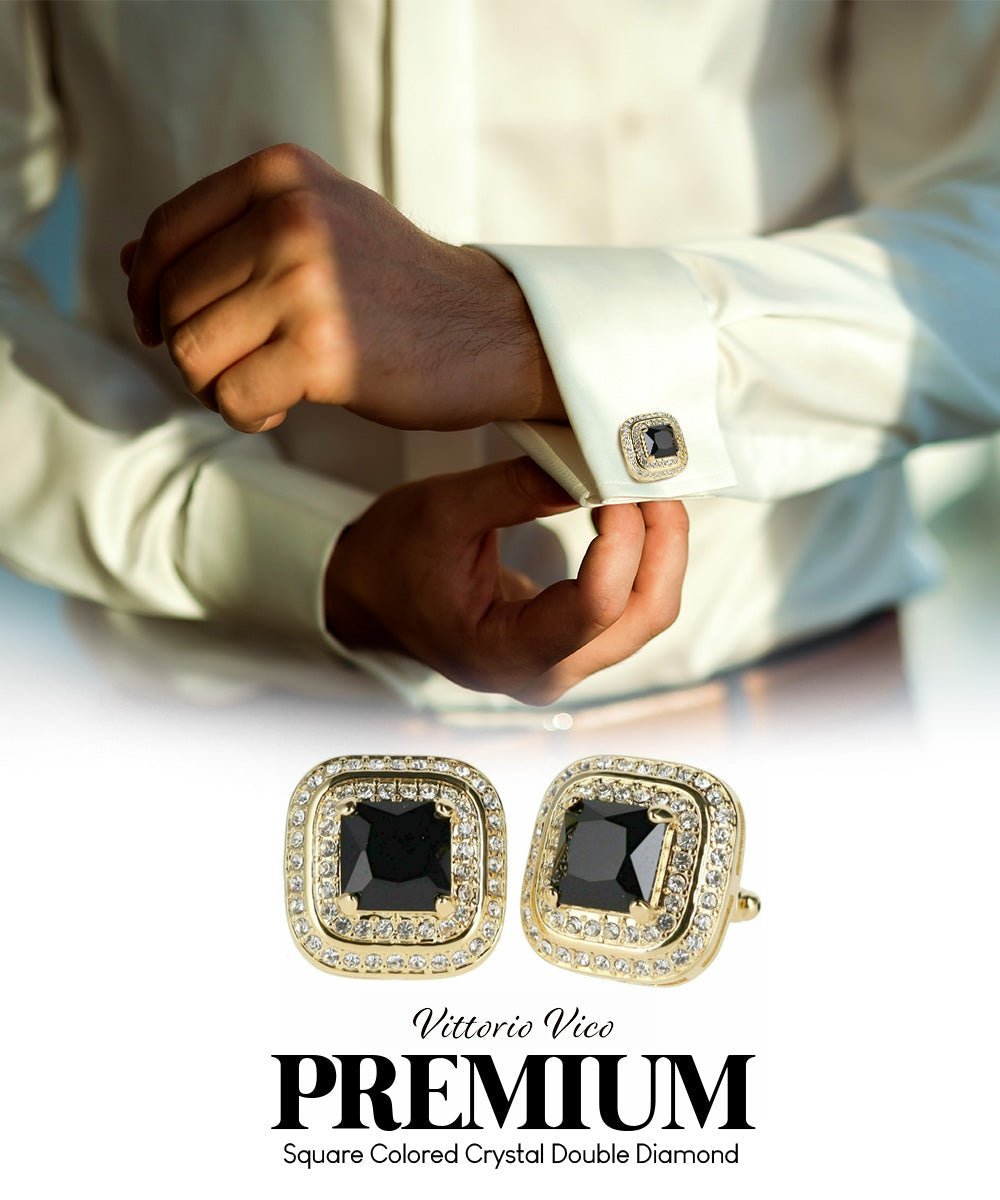 BLING Colorstone Cufflinks with Square Crystal Double Diamond Set in a Box by Vittorio Vico (CL75XX) (CL - 7513) for Independent Retail Stores by Dubal Brothers