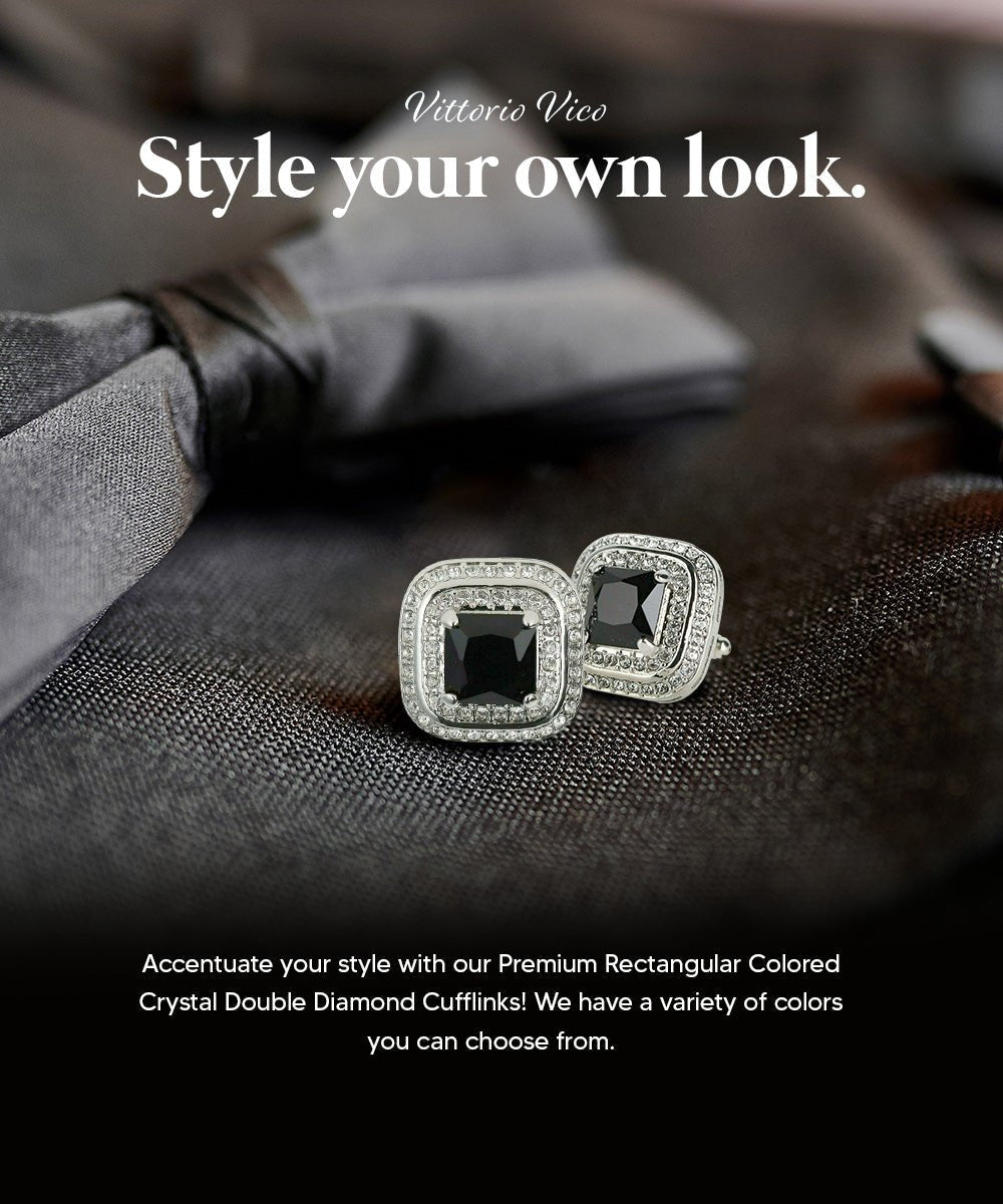 BLING Colorstone Cufflinks with Square Crystal Double Diamond Set in a Box by Vittorio Vico (CL75XX) (CL - 7514) for Independent Retail Stores by Dubal Brothers