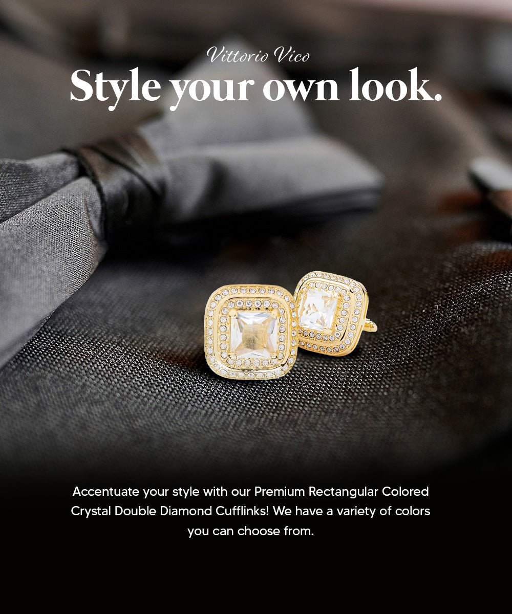 BLING Colorstone Cufflinks with Square Crystal Double Diamond Set in a Box by Vittorio Vico (CL75XX) (CL - 7515) for Independent Retail Stores by Dubal Brothers