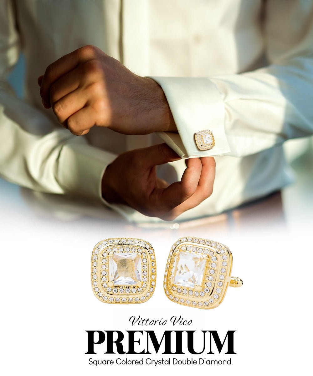 BLING Colorstone Cufflinks with Square Crystal Double Diamond Set in a Box by Vittorio Vico (CL75XX) (CL - 7515) for Independent Retail Stores by Dubal Brothers