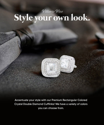 BLING Colorstone Cufflinks with Square Crystal Double Diamond Set in a Box by Vittorio Vico (CL75XX) (CL - 7516) for Independent Retail Stores by Dubal Brothers