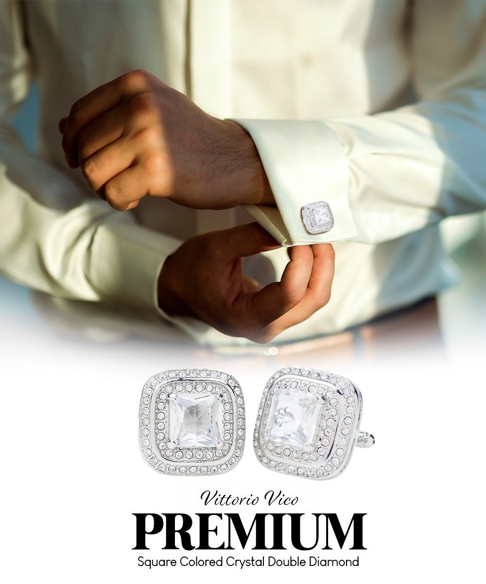 BLING Colorstone Cufflinks with Square Crystal Double Diamond Set in a Box by Vittorio Vico (CL75XX) (CL - 7516) for Independent Retail Stores by Dubal Brothers