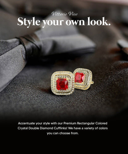 BLING Colorstone Cufflinks with Square Crystal Double Diamond Set in a Box by Vittorio Vico (CL75XX) (CL - 7517) for Independent Retail Stores by Dubal Brothers