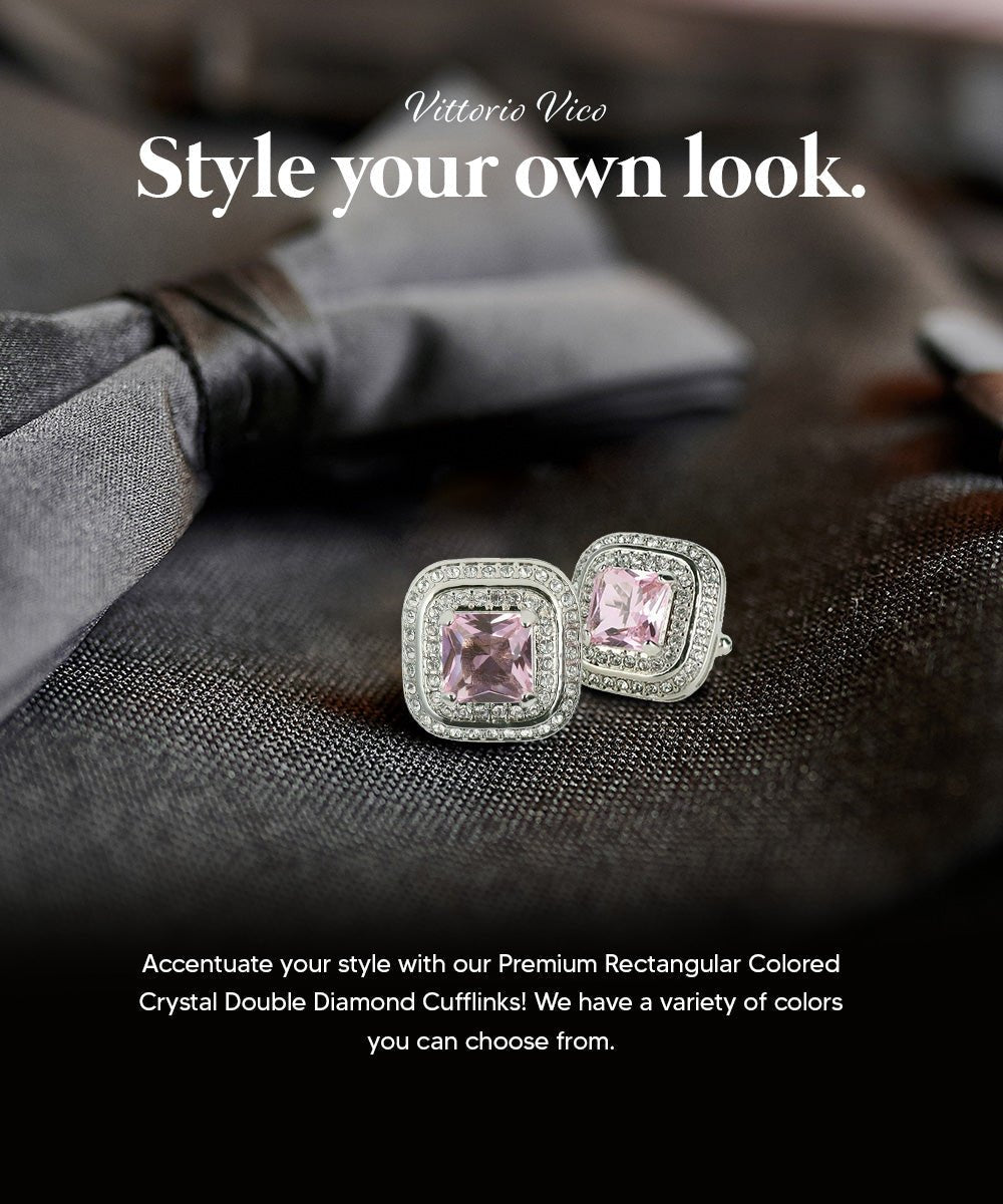 BLING Colorstone Cufflinks with Square Crystal Double Diamond Set in a Box by Vittorio Vico (CL75XX) (CL - 7519) for Independent Retail Stores by Dubal Brothers