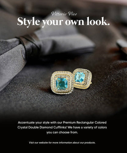 BLING Colorstone Cufflinks with Square Crystal Double Diamond Set in a Box by Vittorio Vico (CL75XX) (CL - 7519) for Independent Retail Stores by Dubal Brothers