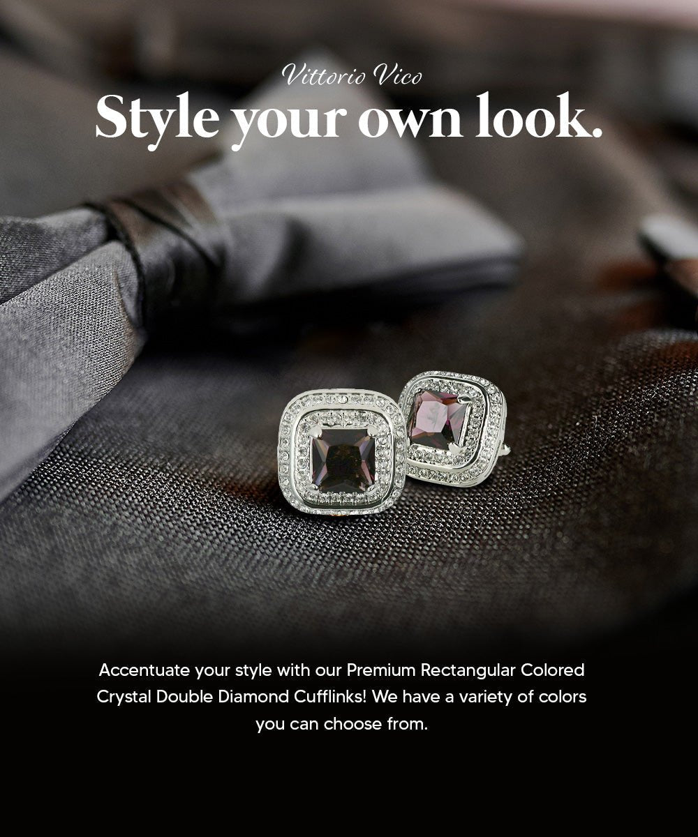 BLING Colorstone Cufflinks with Square Crystal Double Diamond Set in a Box by Vittorio Vico (CL75XX) (CL - 7519) for Independent Retail Stores by Dubal Brothers