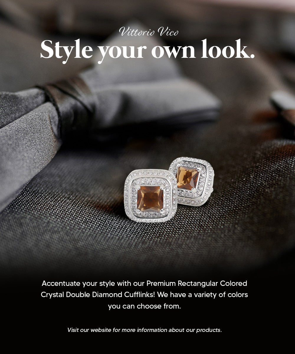 BLING Colorstone Cufflinks with Square Crystal Double Diamond Set in a Box by Vittorio Vico (CL75XX) (CL - 7519) for Independent Retail Stores by Dubal Brothers