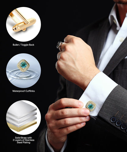 BLING Colorstone Cufflinks with Square Crystal Double Diamond Set in a Box by Vittorio Vico (CL75XX) (CL - 7519) for Independent Retail Stores by Dubal Brothers