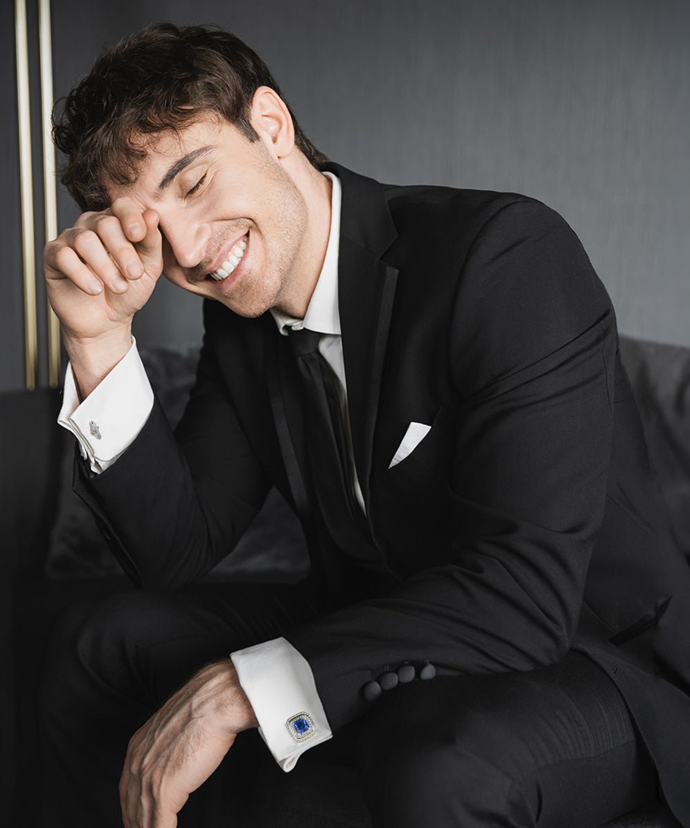 BLING Colorstone Cufflinks with Square Crystal Double Diamond Set in a Box by Vittorio Vico (CL75XX) (CL - 7519) for Independent Retail Stores by Dubal Brothers