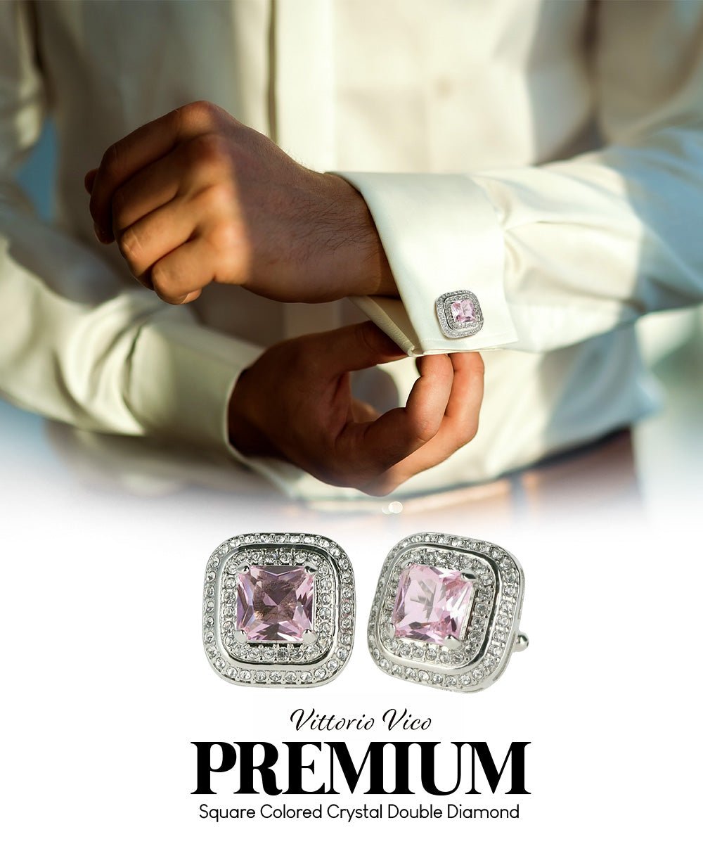 BLING Colorstone Cufflinks with Square Crystal Double Diamond Set in a Box by Vittorio Vico (CL75XX) (CL - 7519) for Independent Retail Stores by Dubal Brothers