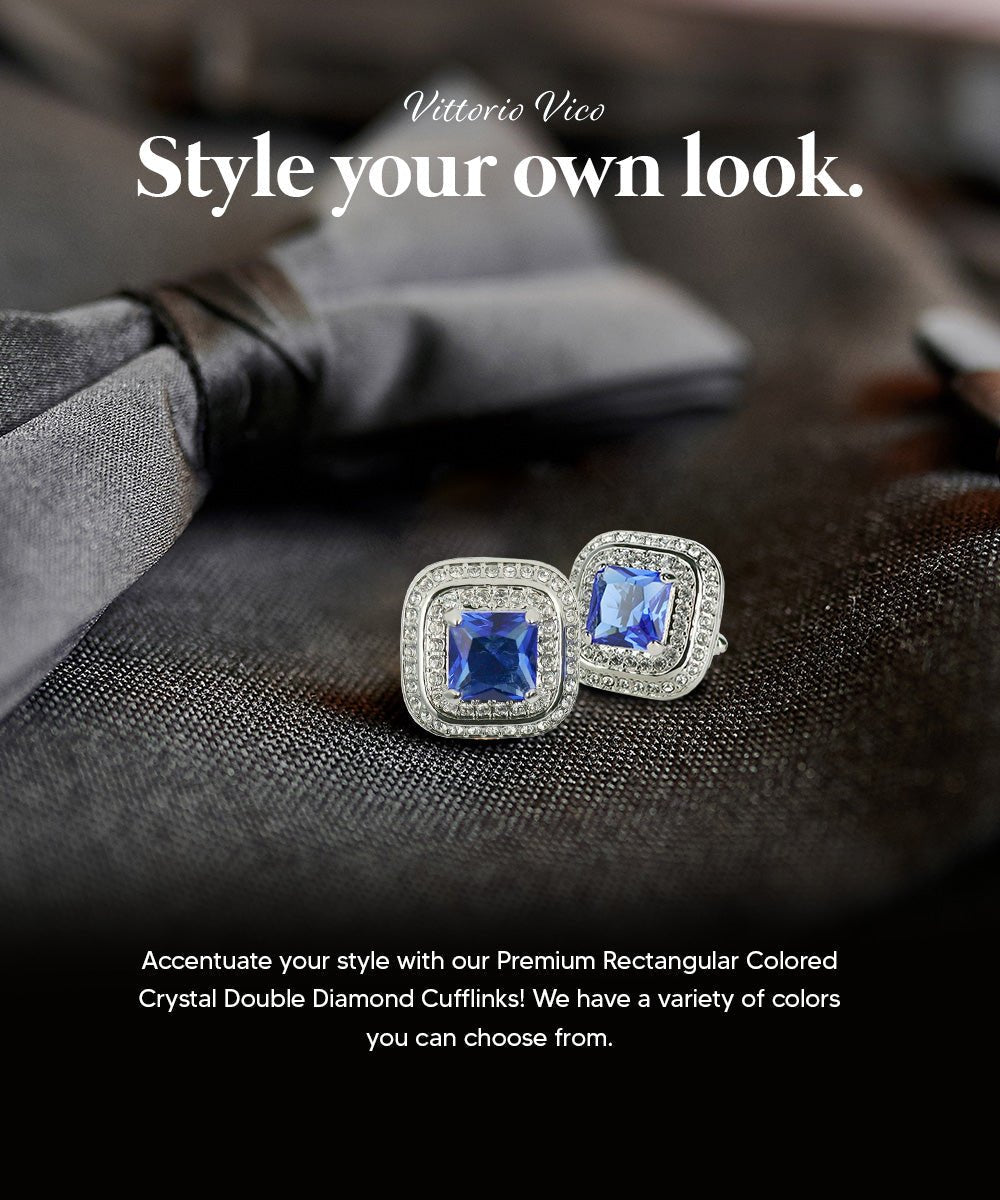 BLING Colorstone Cufflinks with Square Crystal Double Diamond Set in a Box by Vittorio Vico (CL75XX) (CL - 7519) for Independent Retail Stores by Dubal Brothers
