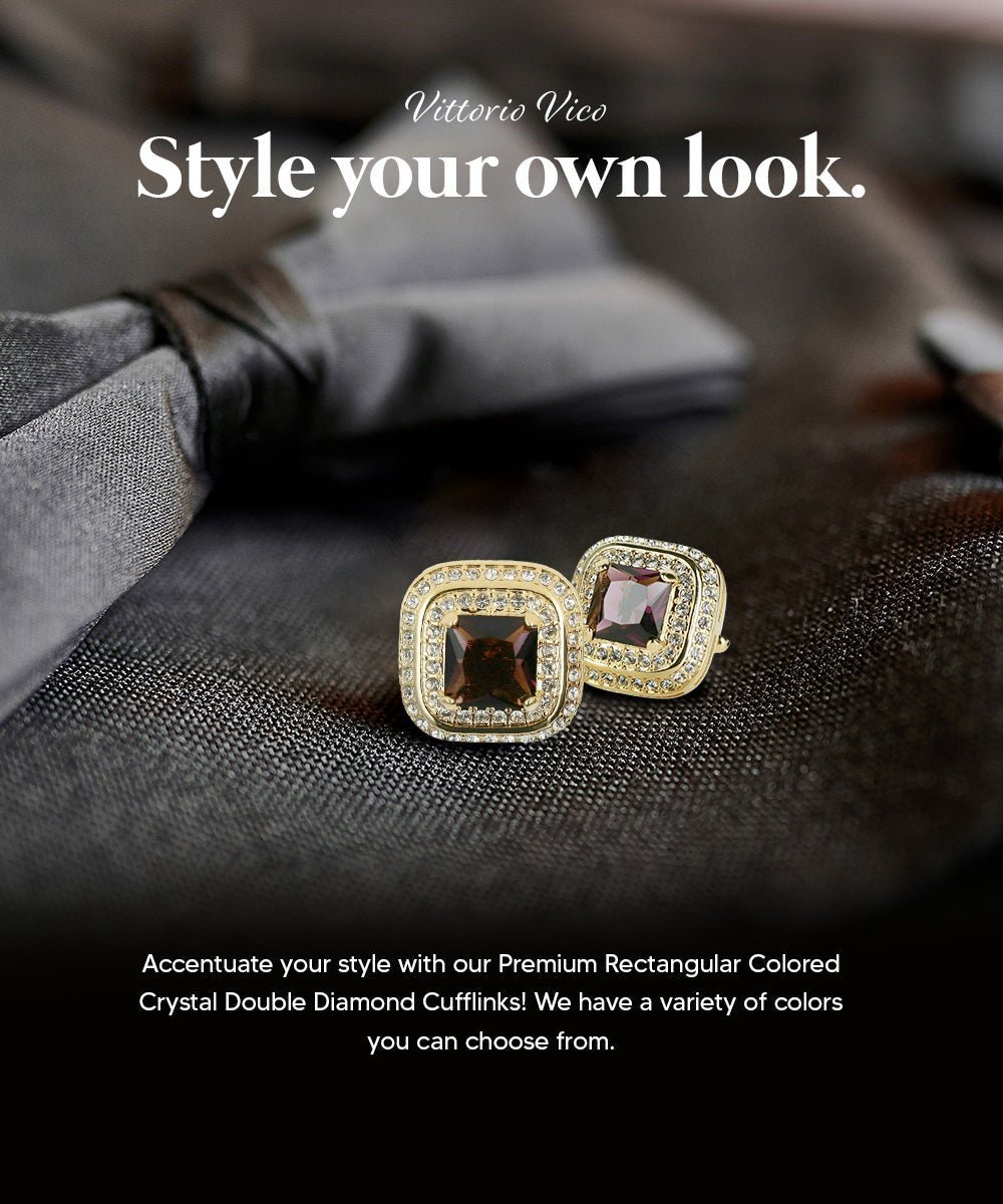 BLING Colorstone Cufflinks with Square Crystal Double Diamond Set in a Box by Vittorio Vico (CL75XX) (CL - 7519) for Independent Retail Stores by Dubal Brothers