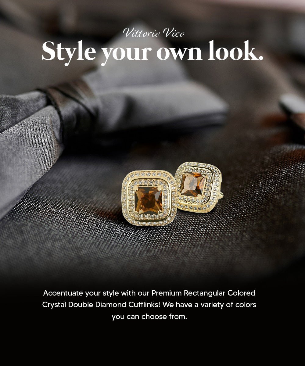 BLING Colorstone Cufflinks with Square Crystal Double Diamond Set in a Box by Vittorio Vico (CL75XX) (CL - 7519) for Independent Retail Stores by Dubal Brothers