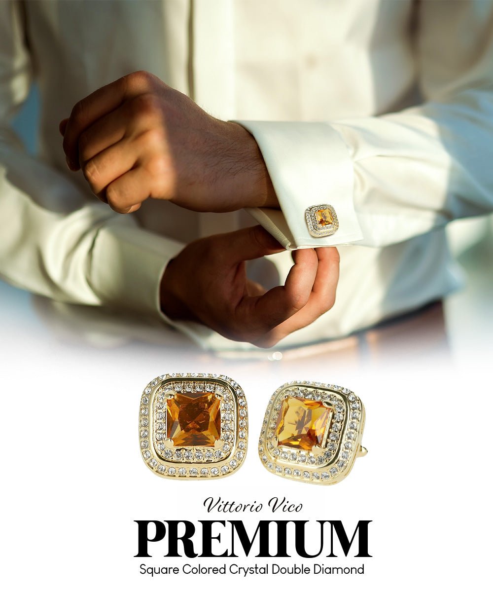 BLING Colorstone Cufflinks with Square Crystal Double Diamond Set in a Box by Vittorio Vico (CL75XX) (CL - 7519) for Independent Retail Stores by Dubal Brothers