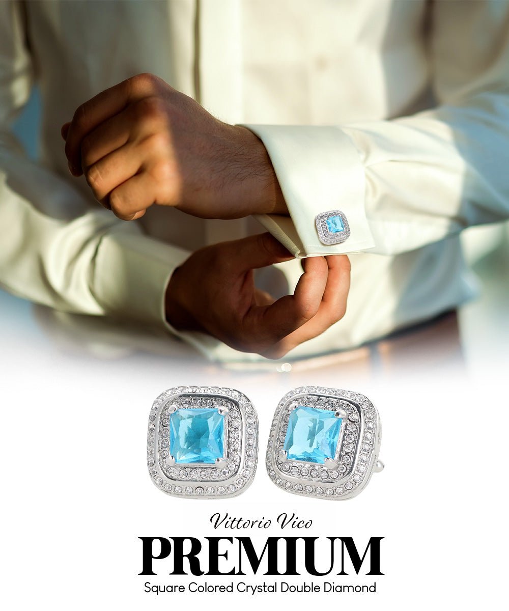 BLING Colorstone Cufflinks with Square Crystal Double Diamond Set in a Box by Vittorio Vico (CL75XX) (CL - 7519) for Independent Retail Stores by Dubal Brothers