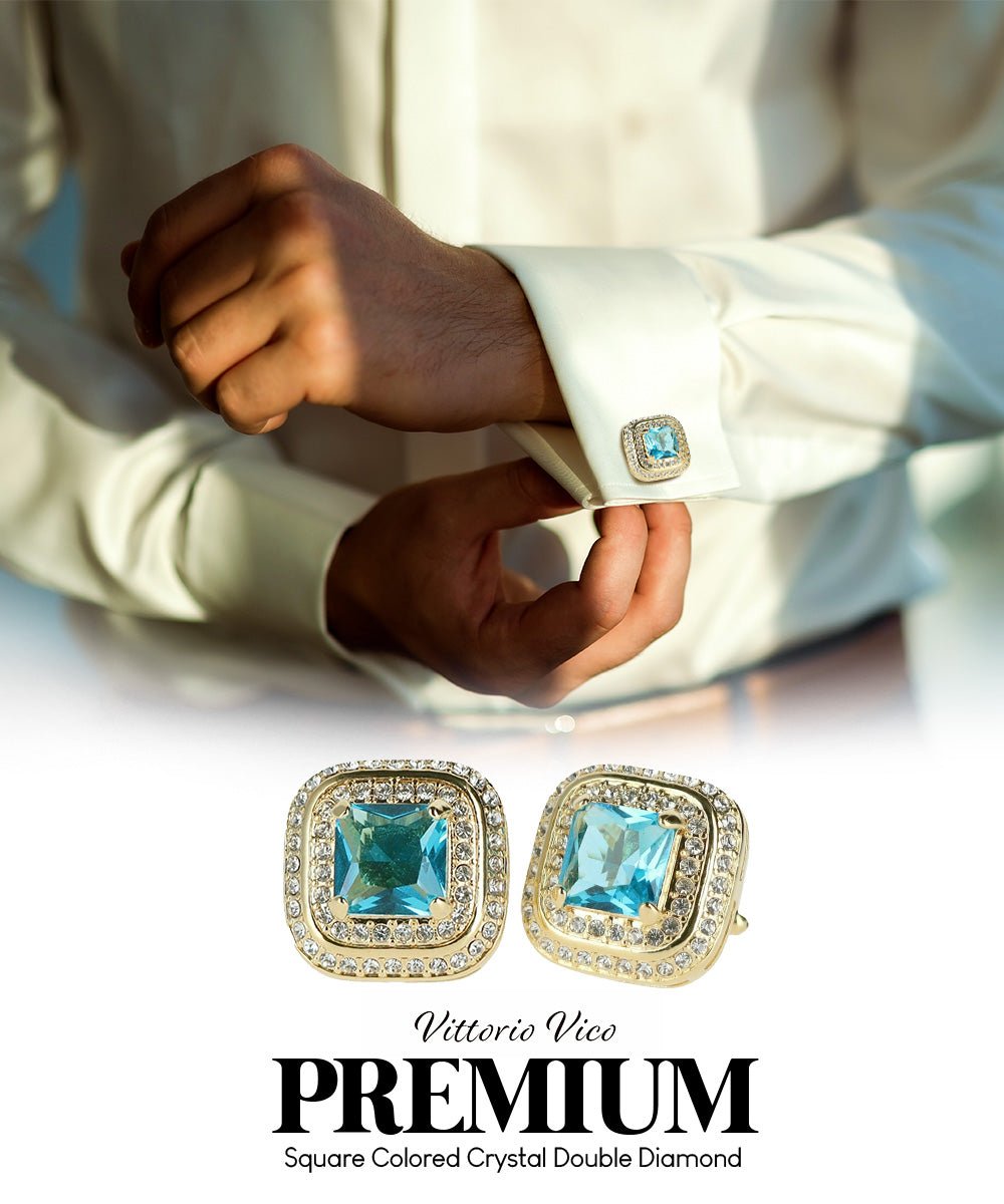 BLING Colorstone Cufflinks with Square Crystal Double Diamond Set in a Box by Vittorio Vico (CL75XX) (CL - 7519) for Independent Retail Stores by Dubal Brothers