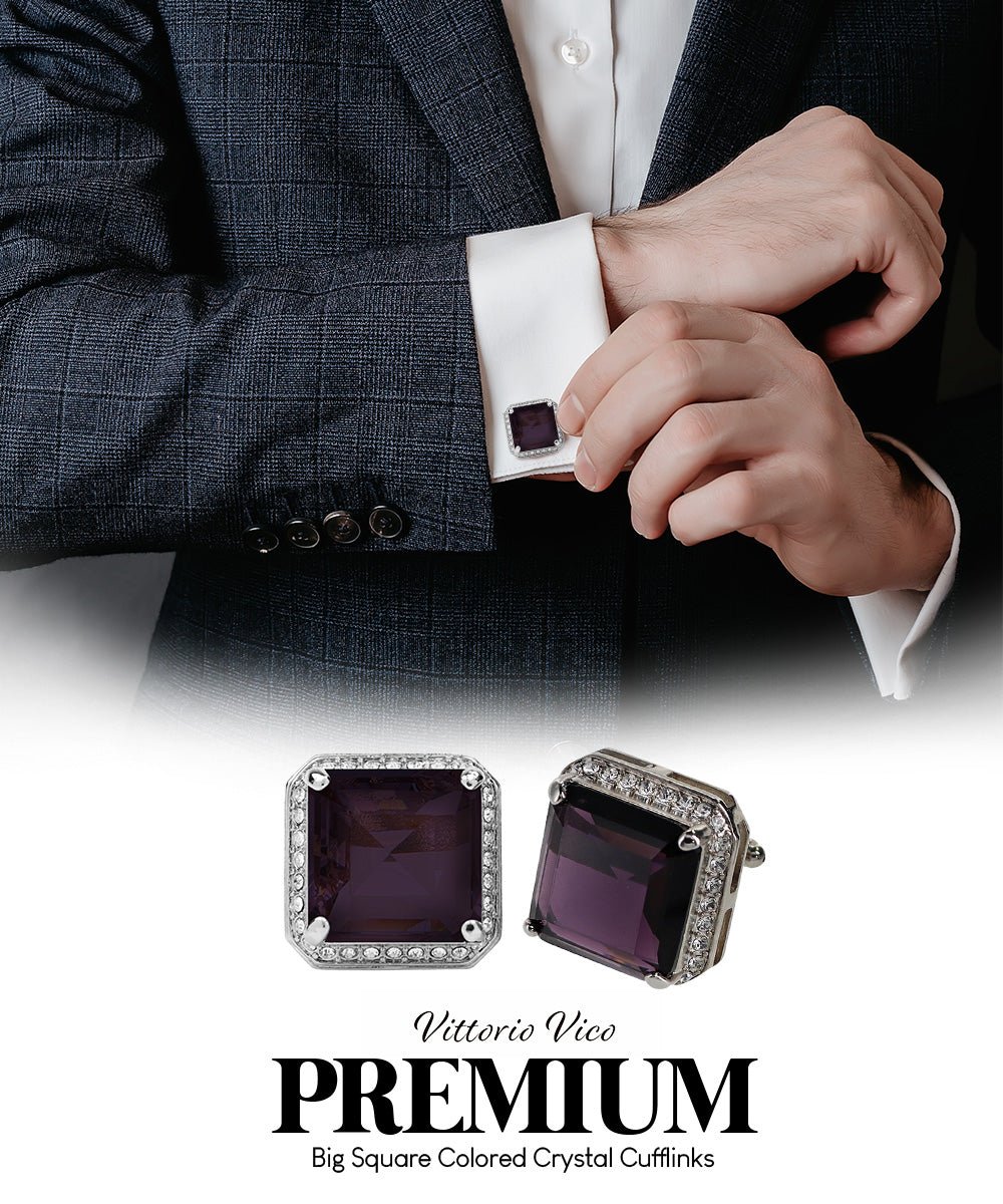 BLING Colorstone Cufflinks with Square Crystal in a Box by Vittorio Vico (CL70XX) (CL - 7011) for Independent Retail Stores by Dubal Brothers