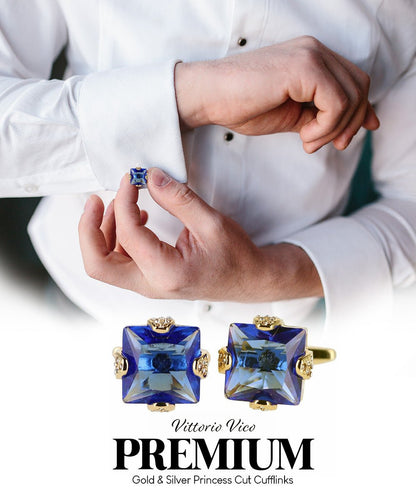 Bling Colorstone Cufflinks with Square Setting in a Box by Vittorio Vico (CL13XX) (cl - 1306) for Independent Retail Stores by Dubal Brothers