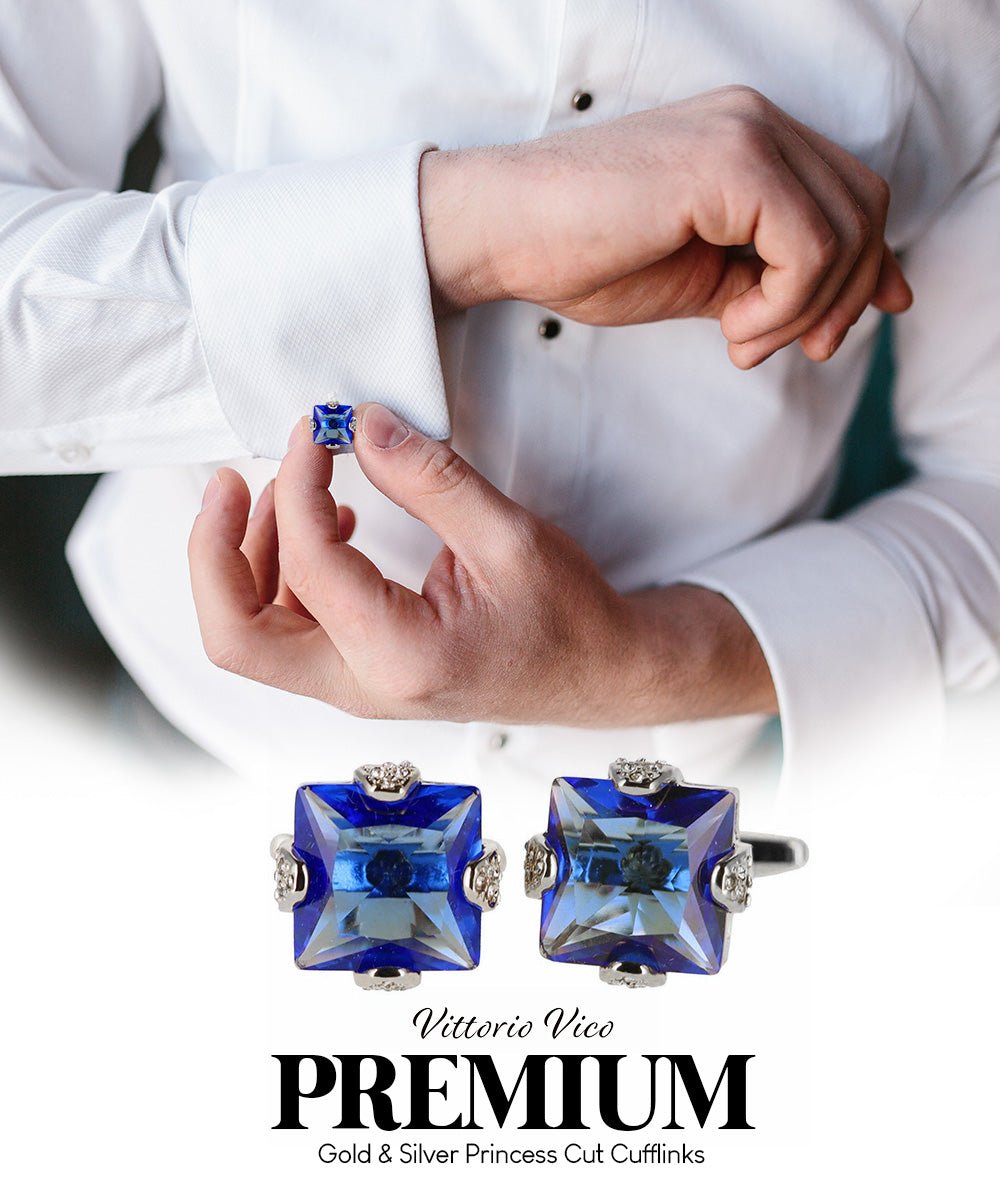 Bling Colorstone Cufflinks with Square Setting in a Box by Vittorio Vico (CL13XX) (cl - 1307) for Independent Retail Stores by Dubal Brothers