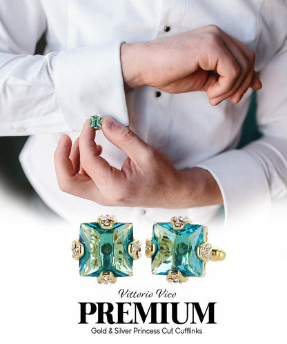Bling Colorstone Cufflinks with Square Setting in a Box by Vittorio Vico (CL13XX) (cl - 1316) for Independent Retail Stores by Dubal Brothers