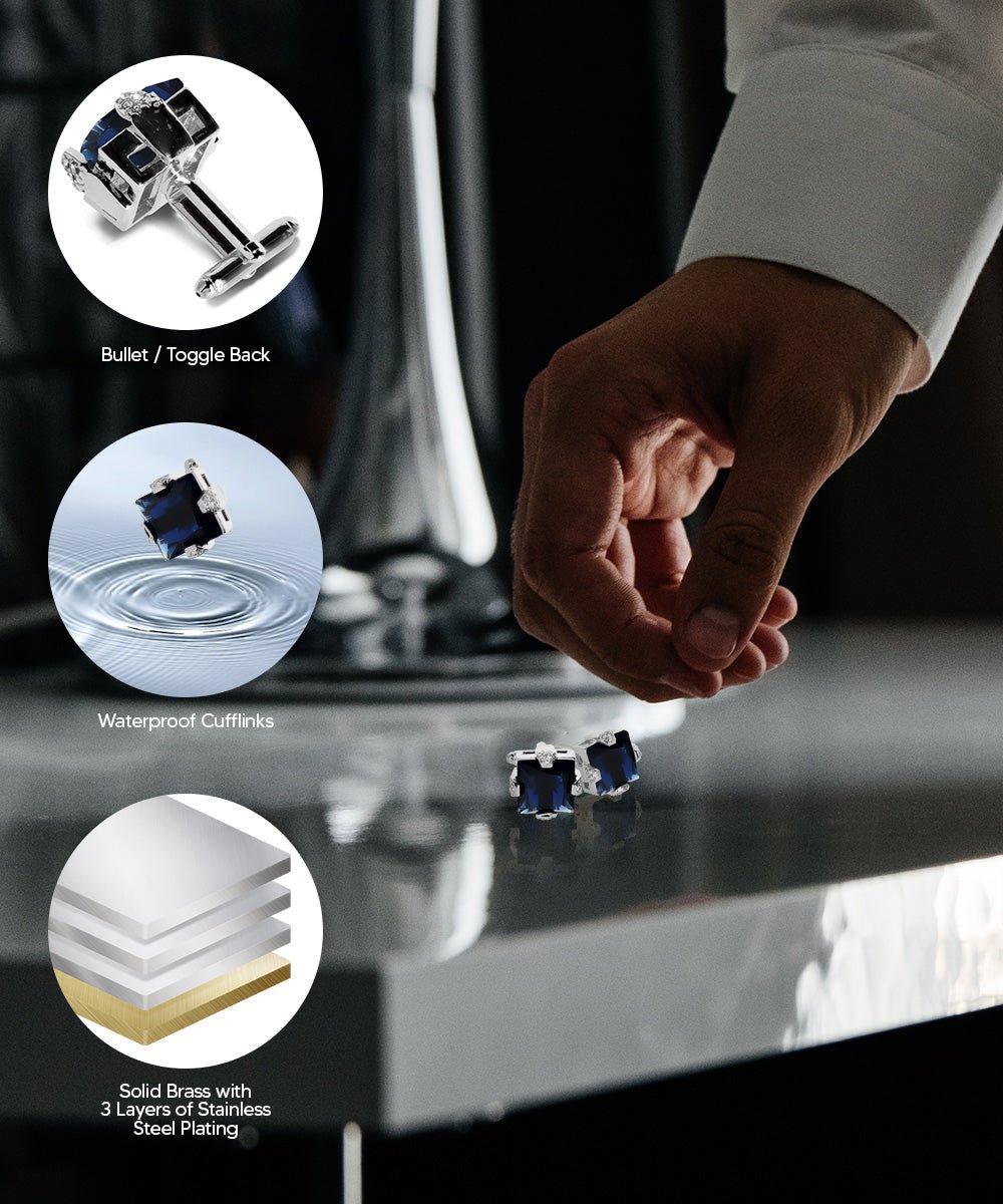 Bling Colorstone Cufflinks with Square Setting in a Box by Vittorio Vico (CL13XX) (cl - 1327) for Independent Retail Stores by Dubal Brothers