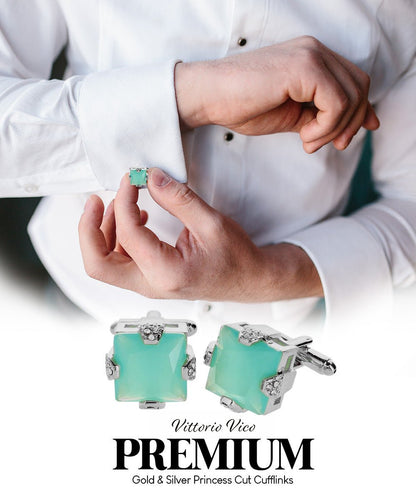 Bling Colorstone Cufflinks with Square Setting in a Box by Vittorio Vico (CL13XX) (cl - 1337) for Independent Retail Stores by Dubal Brothers
