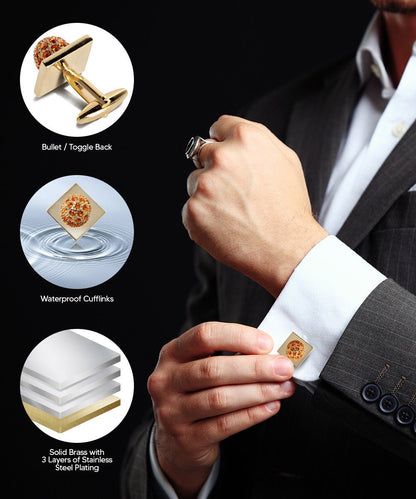 Bling Colorstone Cufflinks with Studded Flower Setting in a Box by Vittorio Vico (CL12XX) (CL - 1200) for Independent Retail Stores by Dubal Brothers