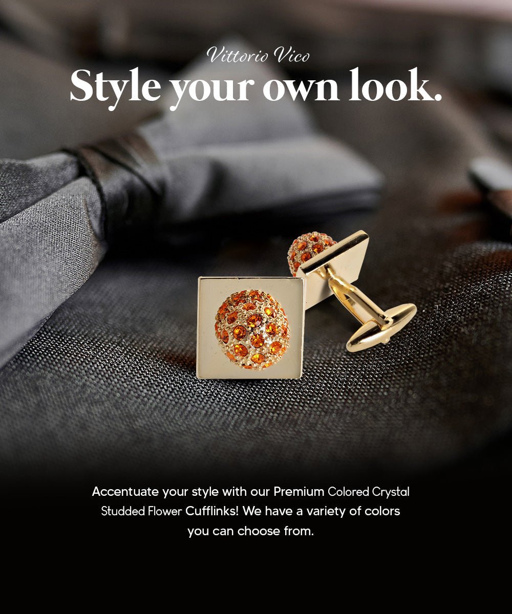 Bling Colorstone Cufflinks with Studded Flower Setting in a Box by Vittorio Vico (CL12XX) (CL - 1200) for Independent Retail Stores by Dubal Brothers