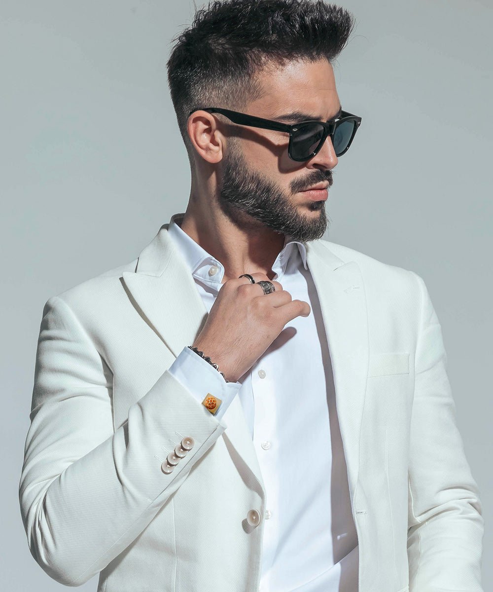 Bling Colorstone Cufflinks with Studded Flower Setting in a Box by Vittorio Vico (CL12XX) (CL - 1200) for Independent Retail Stores by Dubal Brothers