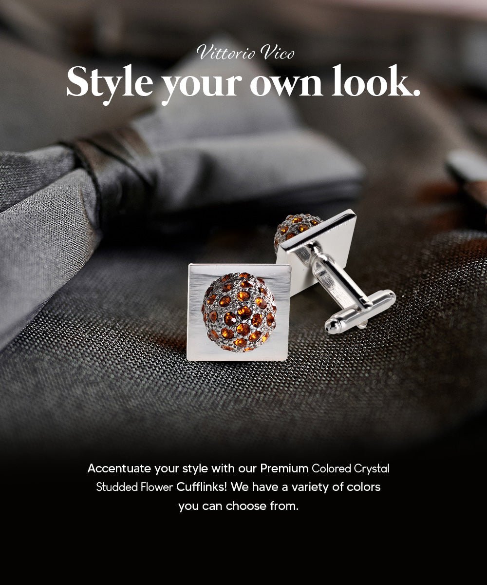 Bling Colorstone Cufflinks with Studded Flower Setting in a Box by Vittorio Vico (CL12XX) (CL - 1201) for Independent Retail Stores by Dubal Brothers