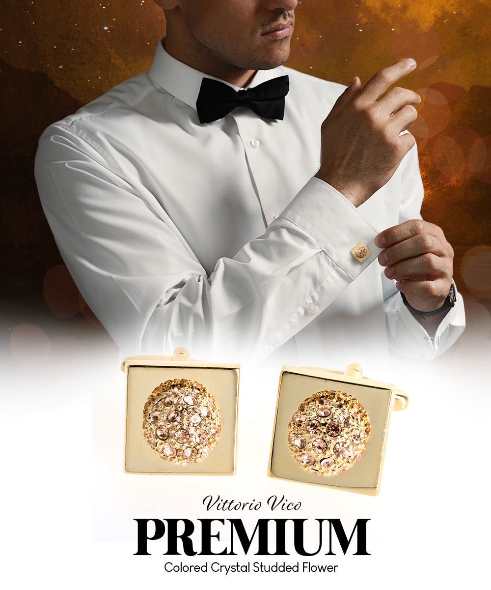 Bling Colorstone Cufflinks with Studded Flower Setting in a Box by Vittorio Vico (CL12XX) (CL - 1201) for Independent Retail Stores by Dubal Brothers