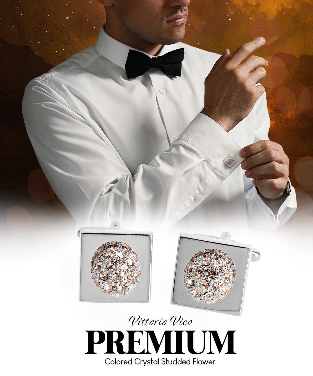Bling Colorstone Cufflinks with Studded Flower Setting in a Box by Vittorio Vico (CL12XX) (CL - 1202) for Independent Retail Stores by Dubal Brothers