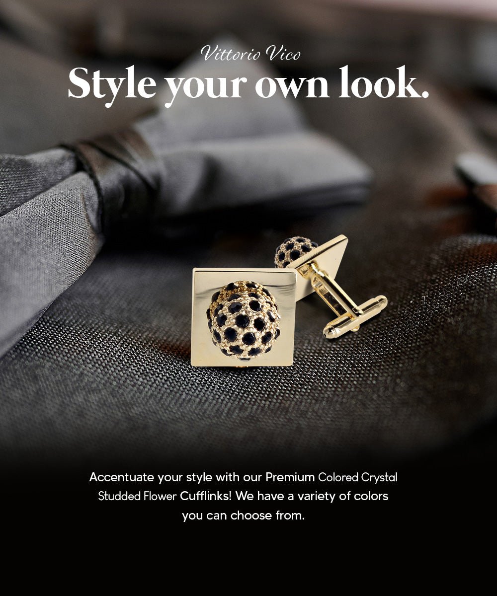 Bling Colorstone Cufflinks with Studded Flower Setting in a Box by Vittorio Vico (CL12XX) (CL - 1204) for Independent Retail Stores by Dubal Brothers