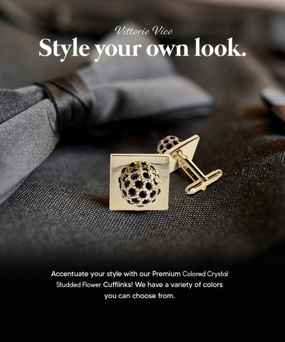 Bling Colorstone Cufflinks with Studded Flower Setting in a Box by Vittorio Vico (CL12XX) (CL - 1204) for Independent Retail Stores by Dubal Brothers