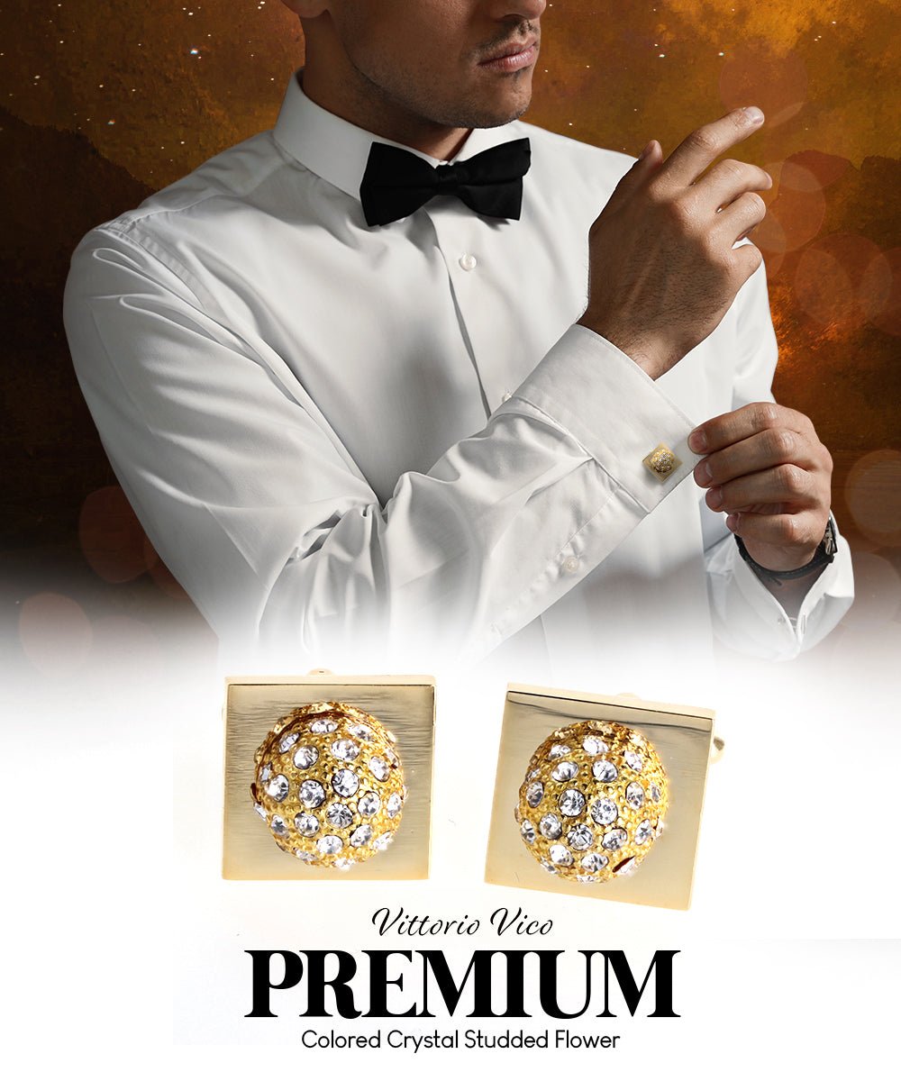 Bling Colorstone Cufflinks with Studded Flower Setting in a Box by Vittorio Vico (CL12XX) (CL - 1205) for Independent Retail Stores by Dubal Brothers