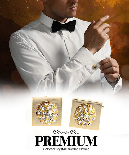Bling Colorstone Cufflinks with Studded Flower Setting in a Box by Vittorio Vico (CL12XX) (CL - 1205) for Independent Retail Stores by Dubal Brothers