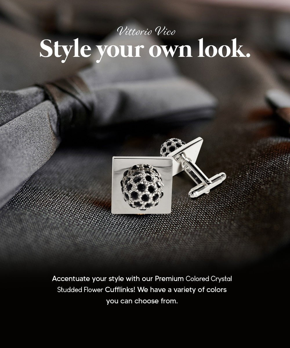 Bling Colorstone Cufflinks with Studded Flower Setting in a Box by Vittorio Vico (CL12XX) (CL - 1205) for Independent Retail Stores by Dubal Brothers
