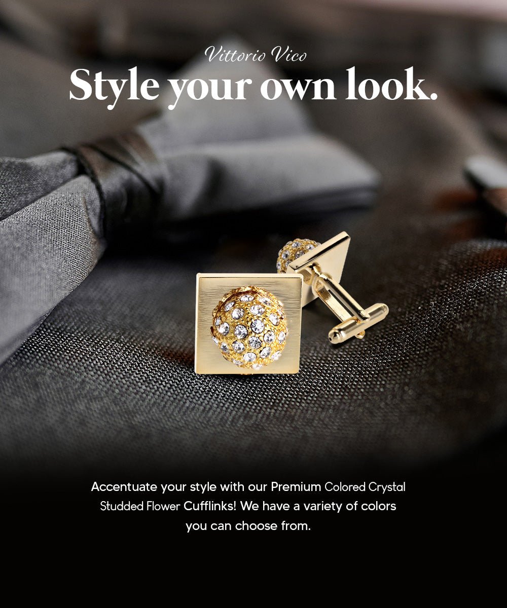 Bling Colorstone Cufflinks with Studded Flower Setting in a Box by Vittorio Vico (CL12XX) (CL - 1206) for Independent Retail Stores by Dubal Brothers