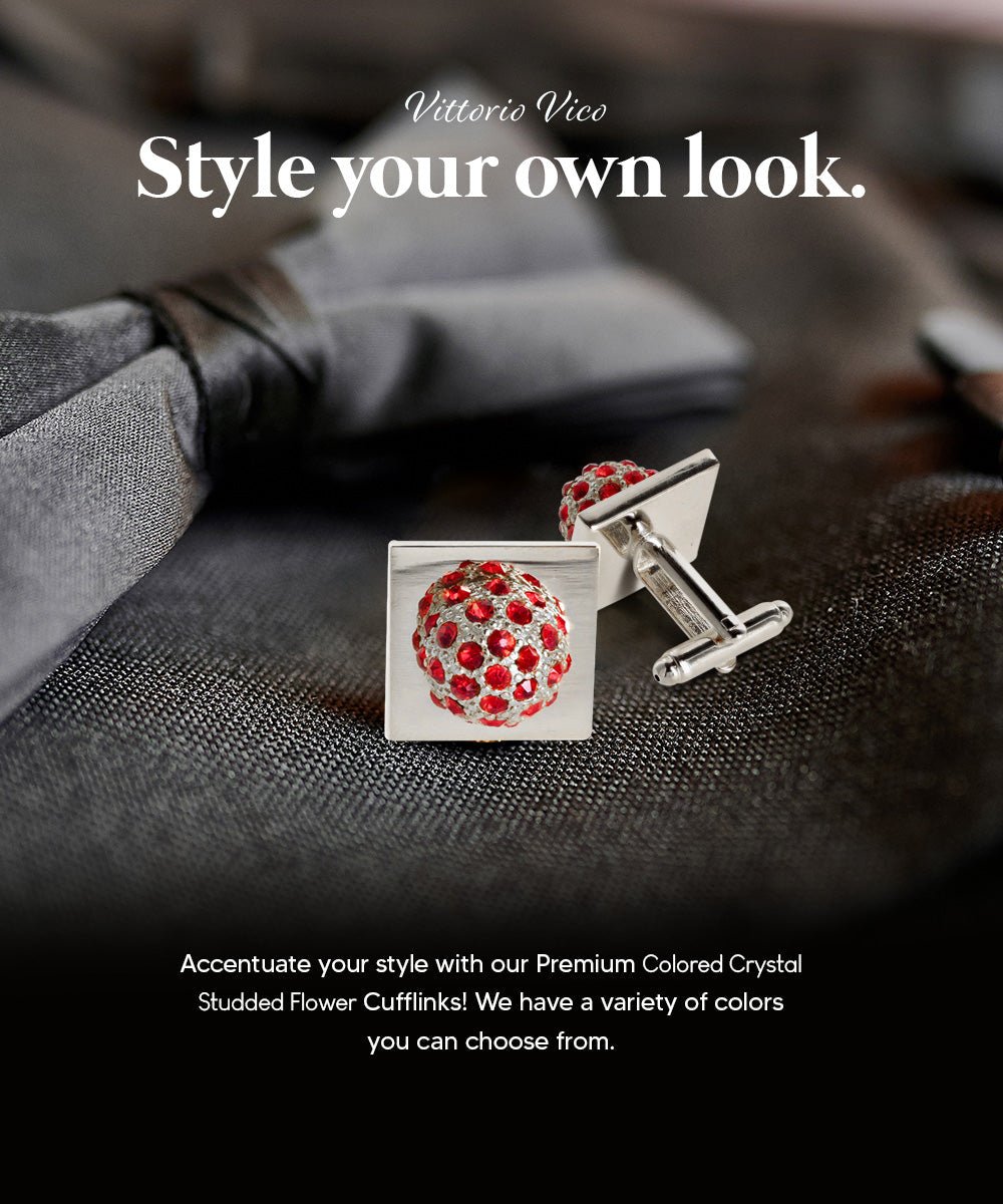Bling Colorstone Cufflinks with Studded Flower Setting in a Box by Vittorio Vico (CL12XX) (CL - 1209) for Independent Retail Stores by Dubal Brothers