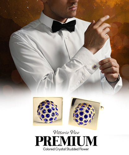 Bling Colorstone Cufflinks with Studded Flower Setting in a Box by Vittorio Vico (CL12XX) (CL - 1209) for Independent Retail Stores by Dubal Brothers