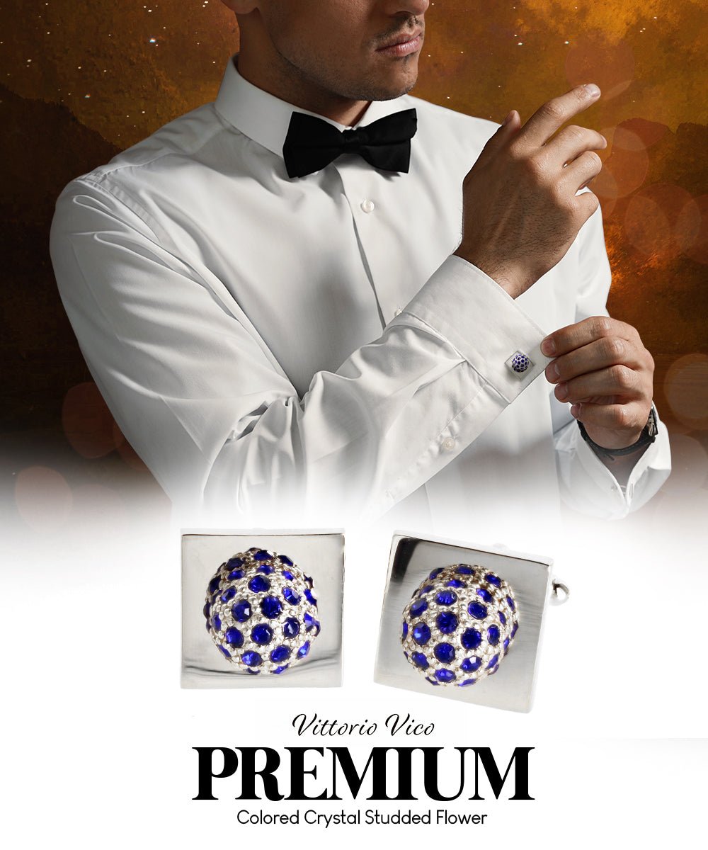 Bling Colorstone Cufflinks with Studded Flower Setting in a Box by Vittorio Vico (CL12XX) (CL - 1210) for Independent Retail Stores by Dubal Brothers