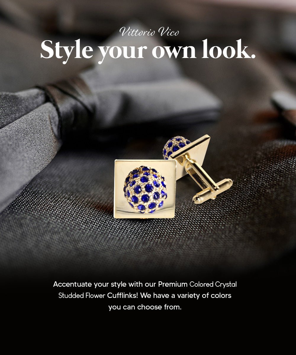 Bling Colorstone Cufflinks with Studded Flower Setting in a Box by Vittorio Vico (CL12XX) (CL - 1210) for Independent Retail Stores by Dubal Brothers