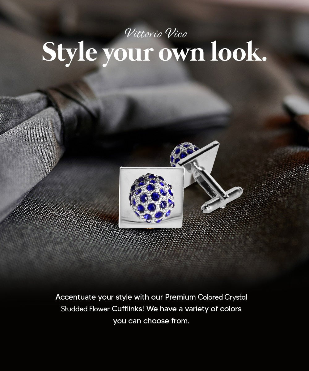 Bling Colorstone Cufflinks with Studded Flower Setting in a Box by Vittorio Vico (CL12XX) (CL - 1211) for Independent Retail Stores by Dubal Brothers