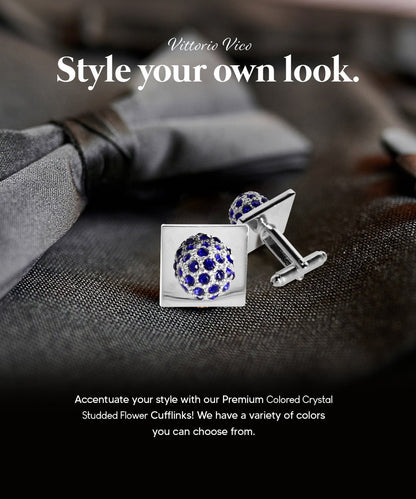 Bling Colorstone Cufflinks with Studded Flower Setting in a Box by Vittorio Vico (CL12XX) (CL - 1211) for Independent Retail Stores by Dubal Brothers
