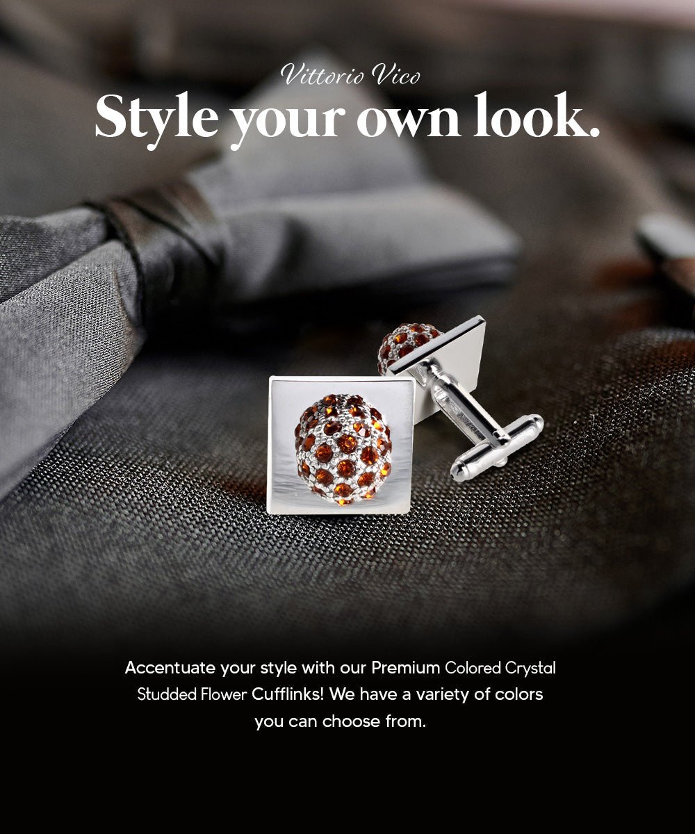 Bling Colorstone Cufflinks with Studded Flower Setting in a Box by Vittorio Vico (CL12XX) (CL - 1213) for Independent Retail Stores by Dubal Brothers