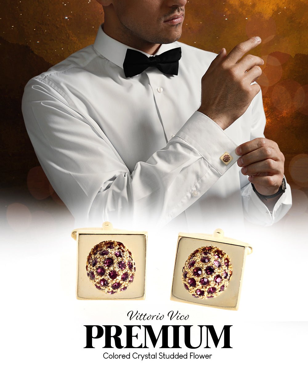 Bling Colorstone Cufflinks with Studded Flower Setting in a Box by Vittorio Vico (CL12XX) (CL - 1213) for Independent Retail Stores by Dubal Brothers