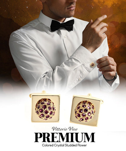 Bling Colorstone Cufflinks with Studded Flower Setting in a Box by Vittorio Vico (CL12XX) (CL - 1213) for Independent Retail Stores by Dubal Brothers