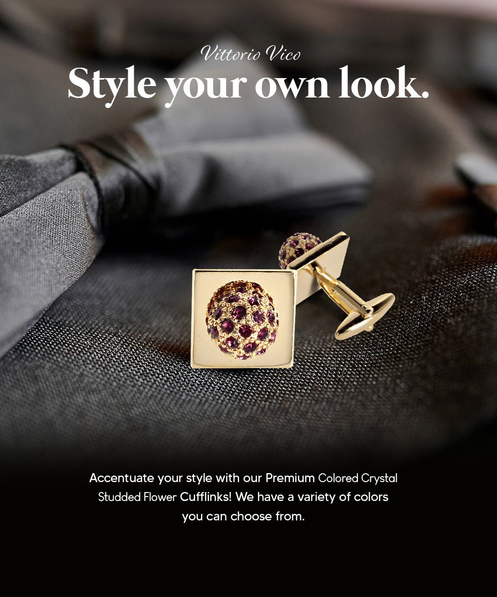 Bling Colorstone Cufflinks with Studded Flower Setting in a Box by Vittorio Vico (CL12XX) (CL - 1234) for Independent Retail Stores by Dubal Brothers