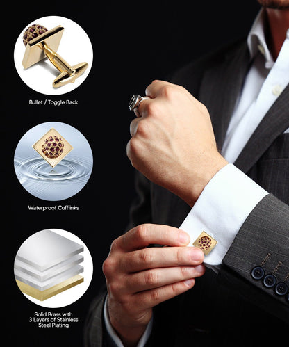 Bling Colorstone Cufflinks with Studded Flower Setting in a Box by Vittorio Vico (CL12XX) (CL - 1234) for Independent Retail Stores by Dubal Brothers