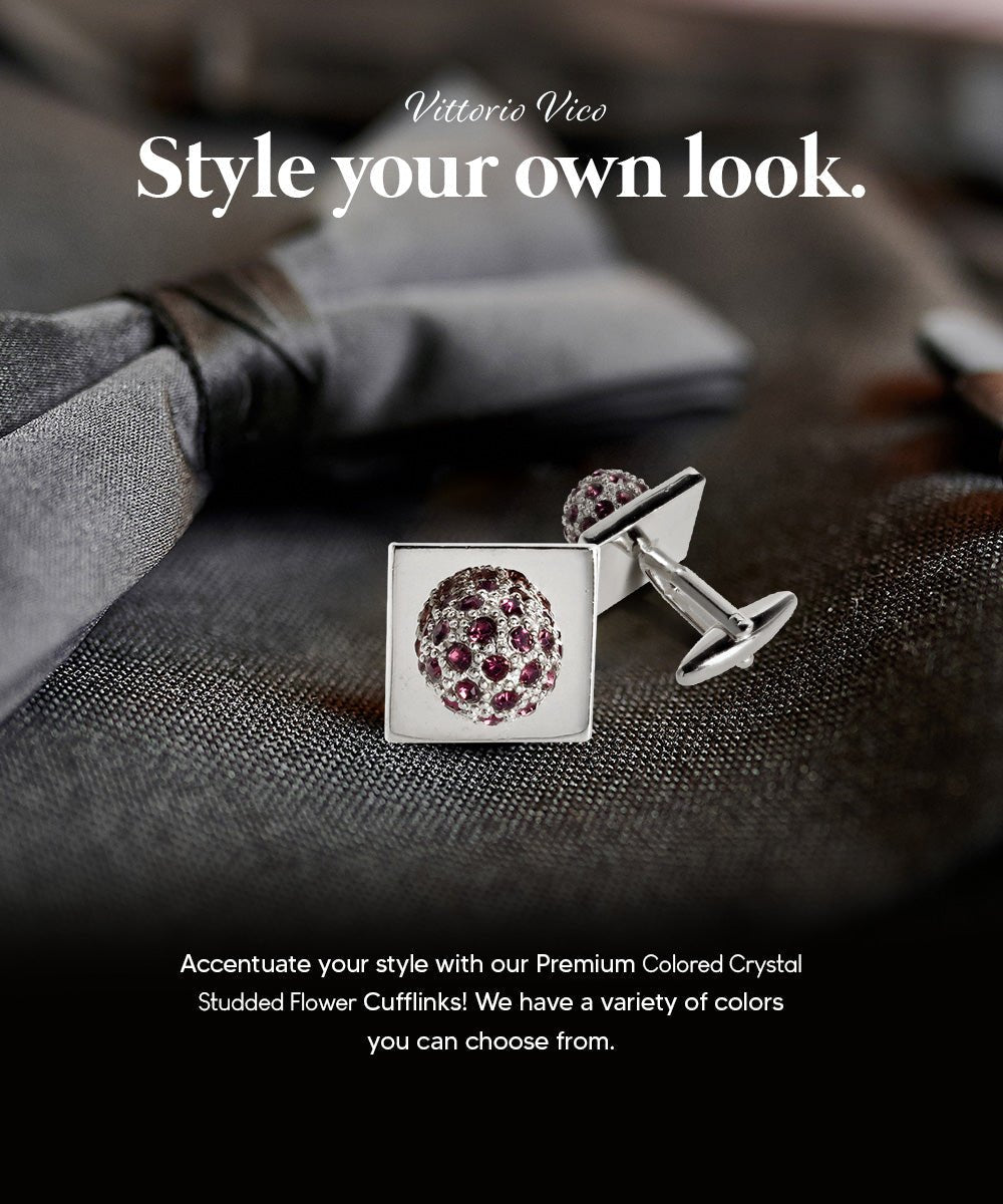 Bling Colorstone Cufflinks with Studded Flower Setting in a Box by Vittorio Vico (CL12XX) (CL - 1235) for Independent Retail Stores by Dubal Brothers
